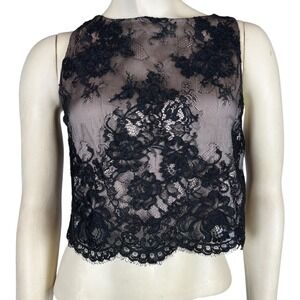 Alice & Olivia black lace cropped blouse top Silk Illusion Glam Goth Dressy S